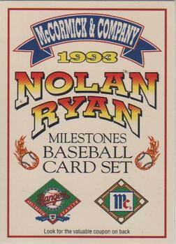 1993 Pacific McCormick Nolan Ryan Milestones #NNO Header Card Front