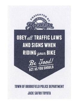 2012 Milwaukee Brewers Police - Town of Brookfield Police Department #NNO Rickie Weeks Back