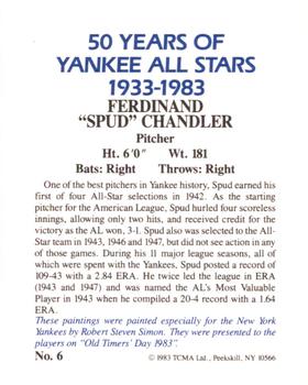 1983 TCMA 50 Years of New York Yankees All-Stars Large #6 Spud Chandler Back