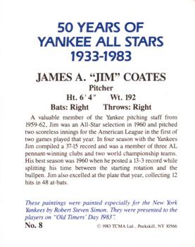1983 TCMA 50 Years of New York Yankees All-Stars Large #8 Jim Coates Back