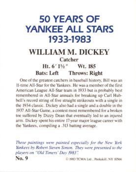 1983 TCMA 50 Years of New York Yankees All-Stars Large #9 Bill Dickey Back