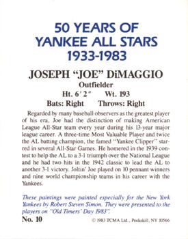 1983 TCMA 50 Years of New York Yankees All-Stars Large #10 Joe DiMaggio Back