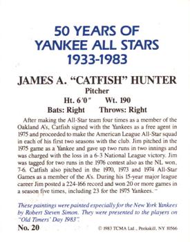 1983 TCMA 50 Years of New York Yankees All-Stars Large #20 Catfish Hunter Back