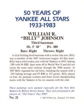 1983 TCMA 50 Years of New York Yankees All-Stars Large #21 Billy Johnson Back