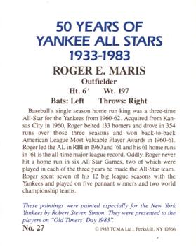 1983 TCMA 50 Years of New York Yankees All-Stars Large #27 Roger Maris Back