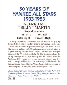 1983 TCMA 50 Years of New York Yankees All-Stars Large #28 Billy Martin Back