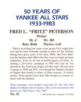1983 TCMA 50 Years of New York Yankees All-Stars Large #33 Fritz Peterson Back