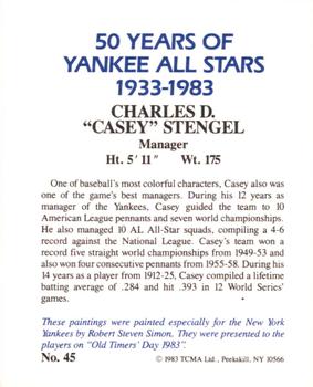 1983 TCMA 50 Years of New York Yankees All-Stars Large #45 Casey Stengel Back