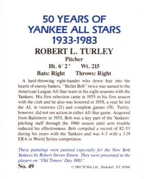 1983 TCMA 50 Years of New York Yankees All-Stars Large #49 Bob Turley Back
