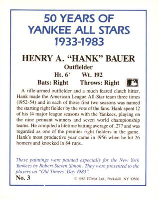 1987 CMC 1983 TCMA 50 Years of New York Yankees All-Stars #3 Hank Bauer Back