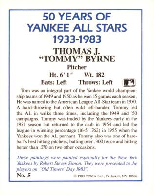 1987 CMC 1983 TCMA 50 Years of New York Yankees All-Stars #5 Tommy Byrne Back