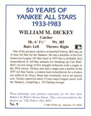 1987 CMC 1983 TCMA 50 Years of New York Yankees All-Stars #9 Bill Dickey Back