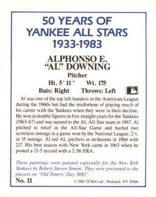 1987 CMC 1983 TCMA 50 Years of New York Yankees All-Stars #11 Al Downing Back