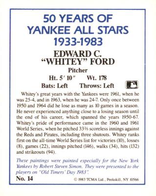 1987 CMC 1983 TCMA 50 Years of New York Yankees All-Stars #14 Whitey Ford Back