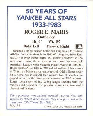 1987 CMC 1983 TCMA 50 Years of New York Yankees All-Stars #27 Roger Maris Back