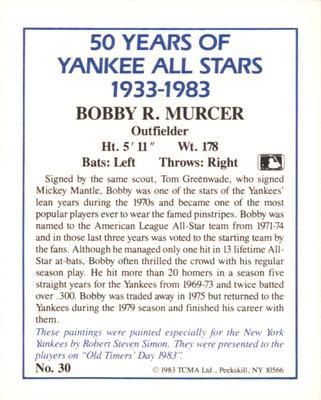 1987 CMC 1983 TCMA 50 Years of New York Yankees All-Stars #30 Bobby Murcer Back