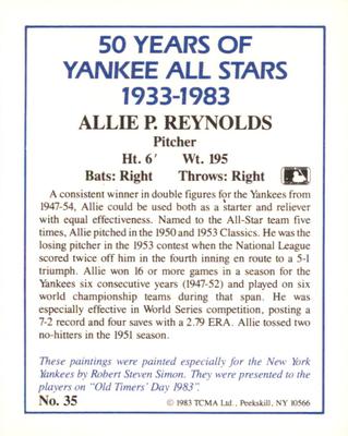 1987 CMC 1983 TCMA 50 Years of New York Yankees All-Stars #35 Allie Reynolds Back