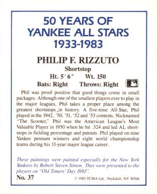 1987 CMC 1983 TCMA 50 Years of New York Yankees All-Stars #37 Phil Rizzuto Back