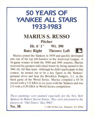 1987 CMC 1983 TCMA 50 Years of New York Yankees All-Stars #38 Marius Russo Back