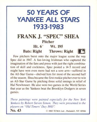1987 CMC 1983 TCMA 50 Years of New York Yankees All-Stars #43 Spec Shea Back