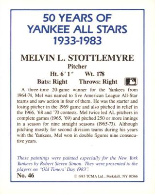 1987 CMC 1983 TCMA 50 Years of New York Yankees All-Stars #46 Mel Stottlemyre Back