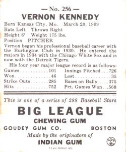 1973 TCMA 1938 Goudey Heads-Up (R323) (reprint) #256 Vern Kennedy Back