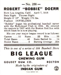 1973 TCMA 1938 Goudey Heads-Up (R323) (reprint) #258 Bobby Doerr Back