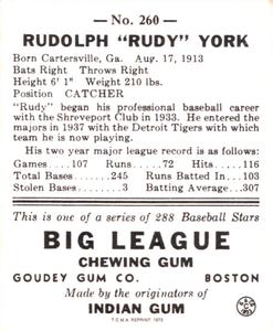 1973 TCMA 1938 Goudey Heads-Up (R323) (reprint) #260 Rudy York Back