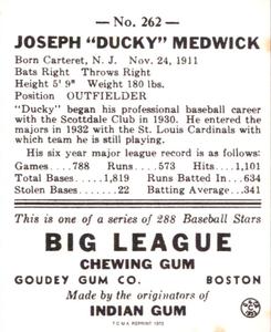 1973 TCMA 1938 Goudey Heads-Up (R323) (reprint) #262 Ducky Medwick Back