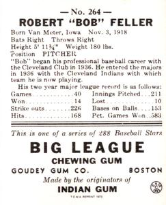 1973 TCMA 1938 Goudey Heads-Up (R323) (reprint) #264 Bob Feller Back