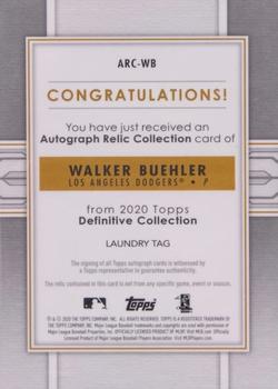 2020 Topps Definitive Collection - Autograph Relic Collection Red Jersey Button #ARC-WB Walker Buehler Back