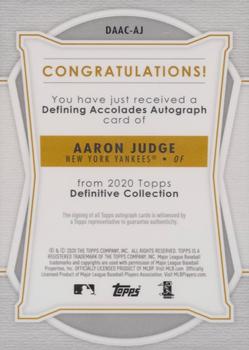 2020 Topps Definitive Collection - Defining Accolades Autograph Collection #DAAC-AJ Aaron Judge Back