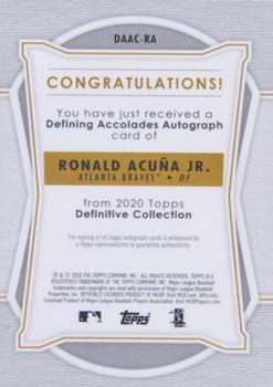 2020 Topps Definitive Collection - Defining Accolades Autograph Collection Red #DAAC-RA Ronald Acuña Jr. Back