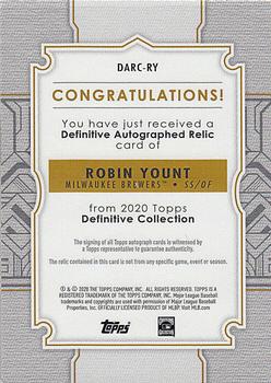 2020 Topps Definitive Collection - Definitive Autograph Relics #DARC-RY Robin Yount Back
