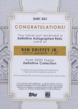 2020 Topps Definitive Collection - Definitive Autograph Relics Green #DARC-KGJ Ken Griffey Jr. Back