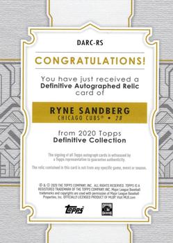 2020 Topps Definitive Collection - Definitive Autograph Relics Purple #DARC-RS Ryne Sandberg Back