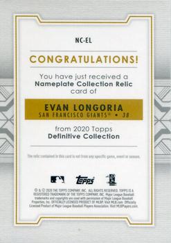 2020 Topps Definitive Collection - Definitive Nameplate Collection #NC-EL Evan Longoria Back
