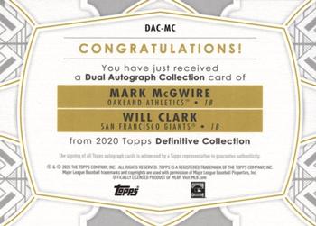 2020 Topps Definitive Collection - Dual Autograph Collection Green #DAC-MC Mark McGwire / Will Clark Back