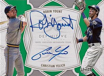 2020 Topps Definitive Collection - Dual Autograph Collection Green #DAC-YY Robin Yount / Christian Yelich Front