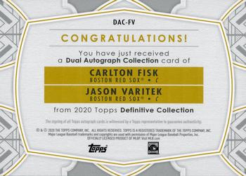 2020 Topps Definitive Collection - Dual Autograph Collection Purple #DAC-FV Jason Varitek / Carlton Fisk Back
