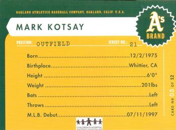 2006 Children's Hospital Oakland Athletics #3 Mark Kotsay Back