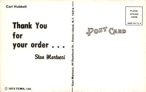 1973 TCMA Stan Martucci Postcards #NNO Carl Hubbell Back