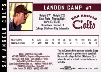 2010 Grandstand San Angelo Colts #NNO Landon Camp Back