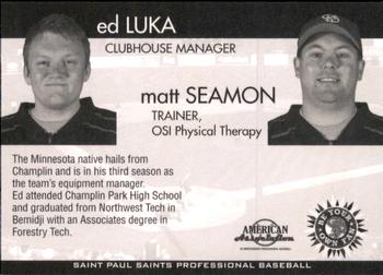 2010 St. Paul Saints #NNO Ed Luka / Matt Seamon Back