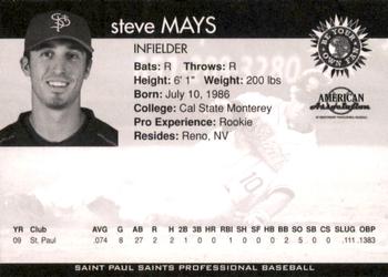 2010 St. Paul Saints #NNO Steve Mays Back