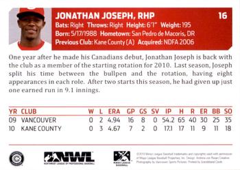 2010 Grandstand Vancouver Canadians #NNO Jonathan Joseph Back