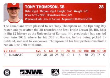 2010 Grandstand Vancouver Canadians #NNO Tony Thompson Back
