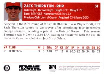 2010 Grandstand Vancouver Canadians #NNO Zach Thornton Back