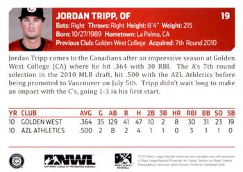 2010 Grandstand Vancouver Canadians #NNO Jordan Tripp Back