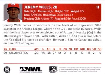 2010 Grandstand Vancouver Canadians #NNO Jeremy Wells Back
